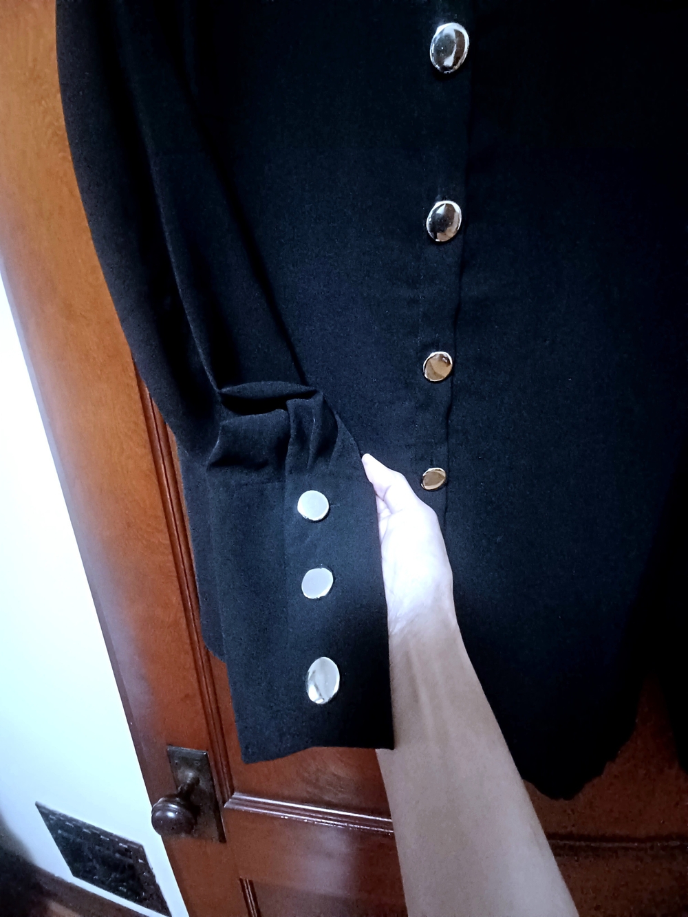 BLACK BUTTON DOWN BLOUSE w/GOLDTONE BUTTONS-(NEW) - Picture 4 of 4